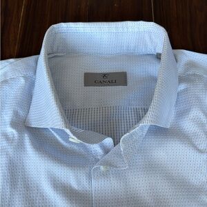 Canali Men's Light Blue Patterned Dress Shirt
